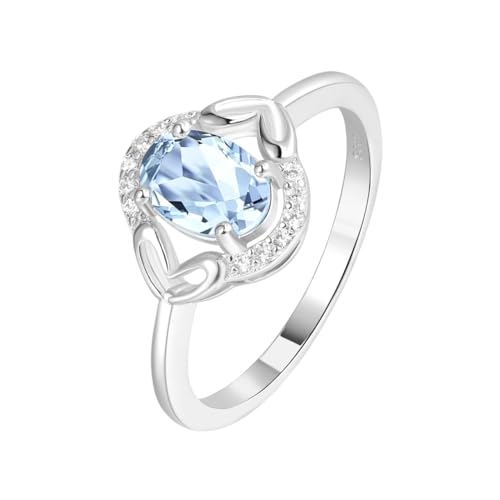 PVUVTNAHW Ovaler echter natürlicher himmelblauer Topas 925 Sterling Silber Ringe for Frauen Edelstein Verlobungsring(6) von PVUVTNAHW