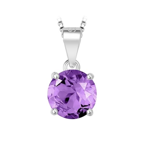 PVUVTNAHW Runde natürliche 2,32 ct Amethyst Citrin Himmel blau Topas Granat Anhänger Halskette keine Kette S925 for Frauen(Natural Amethyst) von PVUVTNAHW