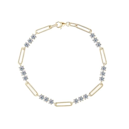 PVUVTNAHW Rundes 3MM Moissanite-Armband for Frauen 925 Sterling Silber verstellbare Kettenarmbänder Schmuck(Gold Color_18cm) von PVUVTNAHW