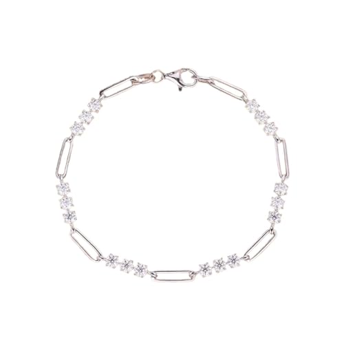 PVUVTNAHW Rundes 3MM Moissanite-Armband for Frauen 925 Sterling Silber verstellbare Kettenarmbänder Schmuck(Silver Color_18cm) von PVUVTNAHW