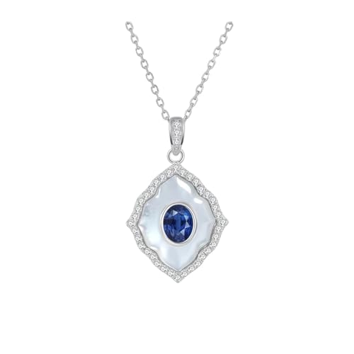 PVUVTNAHW S925 Silber Natürlicher Saphir Edelstein Perlmutt Halskette for Frauen Edlen Schmuck von PVUVTNAHW