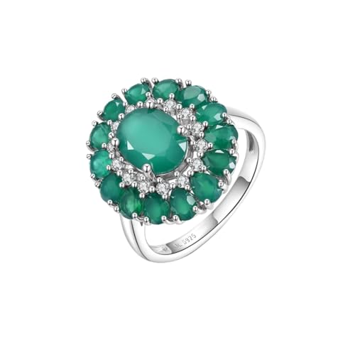 PVUVTNAHW S925 Silber Ring Natürlicher Grüner Achat Beruhigender Edelstein Leichter Luxusschmuck for Frauen(8) von PVUVTNAHW