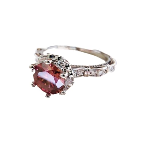 PVUVTNAHW S925 Silber Vintage Ring 1 Karat Rot Moissanite Edlen Schmuck for Frauen Jahrestag(7) von PVUVTNAHW