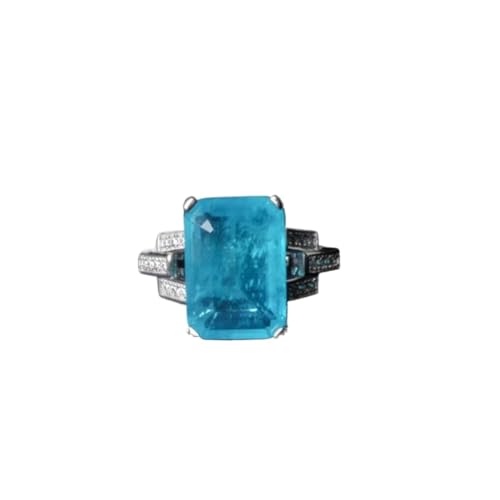 PVUVTNAHW Smaragdförmiger 6 Karat simulierter Nano-Turmalin-Paraiba-Ring, 925er Sterlingsilber, Cocktailring for Damen von PVUVTNAHW