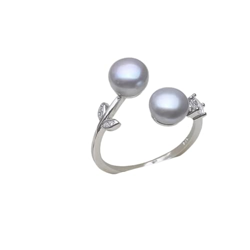 PVUVTNAHW Süßwasser Natürlicher Verstellbarer Perlenring Mini Kleiner 925 Silberring for Mutter Ehefrau Geburtstag(Gray) von PVUVTNAHW