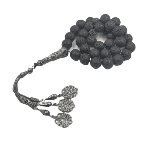 PVUVTNAHW Tasbih Herren Große Größe Lavastein 33 türkische Gebetsperlen schwarz Vulkanarmband Muslim Ramadan Eid Geschenk islamisches Zubehör, Einheitsgröße, 45 Perlen, Achat von PVUVTNAHW
