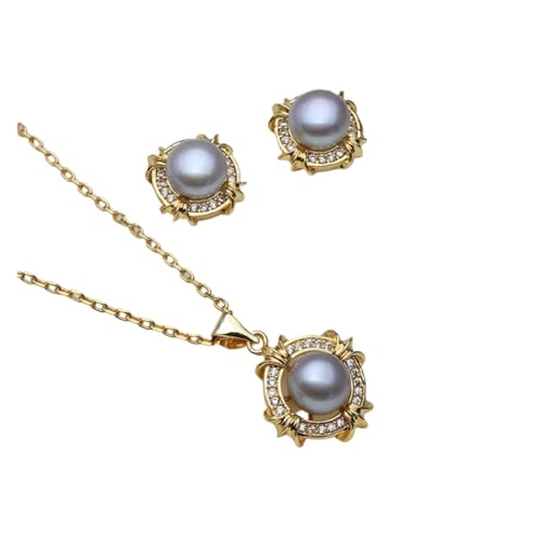 PVUVTNAHW Trendy Hochzeit Natürliche Süßwasser Perle Halskette Und Ohrringe Schmuck Set for Frauen(Gray) von PVUVTNAHW