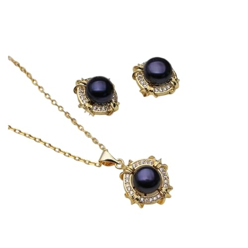 PVUVTNAHW Trendy Hochzeit Natürliche Süßwasser Perle Halskette Und Ohrringe Schmuck Set for Frauen(Svart) von PVUVTNAHW