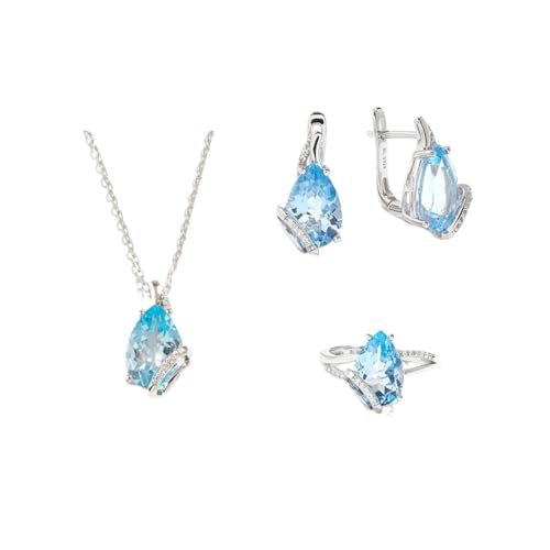 PVUVTNAHW Trendy Tropfenform Natürlicher Himmelblauer Topas Schmuckset 925 Sterling Silber for Frauen Party Schmuck(8) von PVUVTNAHW