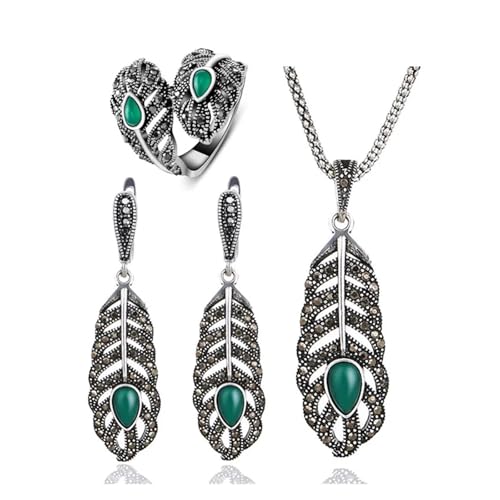 PVUVTNAHW Vintage Green Leaf Schmuck Sets Frauen Strass Hochzeit Partei Schmuck(8) von PVUVTNAHW