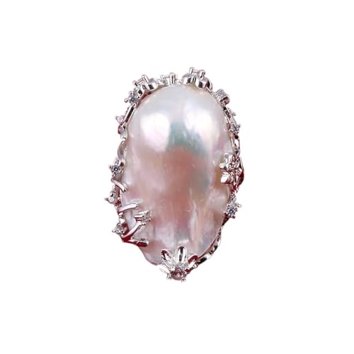 PVUVTNAHW Weißer exquisiter barocker natürlicher Perlenöffnungsring, verstellbar for Damen im Alltag von PVUVTNAHW