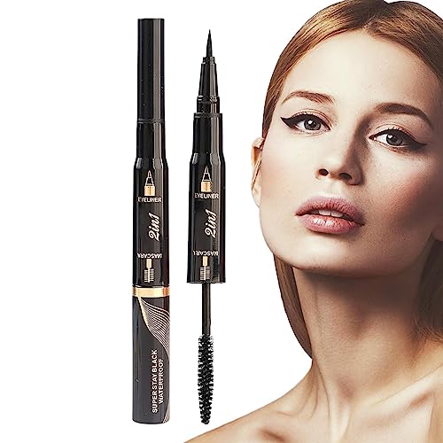 Wasserfester Eyeliner-Stift - Doppelköpfige, schnell trocknende Damen-Mascara - 24 Hours Women 2-in-1-Kosmetik für Tanzpartys, Eyeliner mit feinem Pinsel für Abschlussball, Reisen, Alltag Pw tools von PW TOOLS