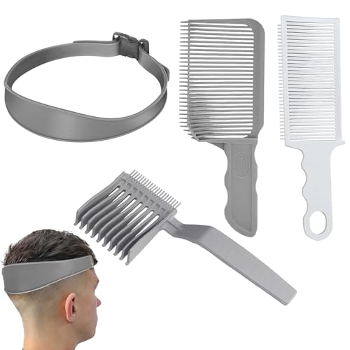 Haarschneidekamm, Haarschneide Schablone, 4 Stück Haare Schneiden Hilfe Set, Verstellbare Fade Kamm Silikon Haarschnittband, Haarschneidekamm üBergang für Herren von PWCTNT
