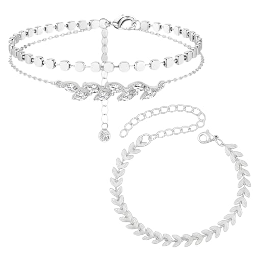 FußKettchen für Damen Silber, FußKettchen, 2 Stück Verstellbare Fußketten für Frauen, Modische Accessoires, Fusskette Damen für Strandoutfits und Geschenkanlässe Wie Geburtstag Oder Valentinstag FußKettchen für Damen Silber, FußKettchen, 2 Stück Verstellbare Fußketten für Frauen, Modische Accessoires, Fusskette Damen für Strandoutfits und Geschenkanlässe Wie Geburtstag Oder Valentinstag von PWCTNT