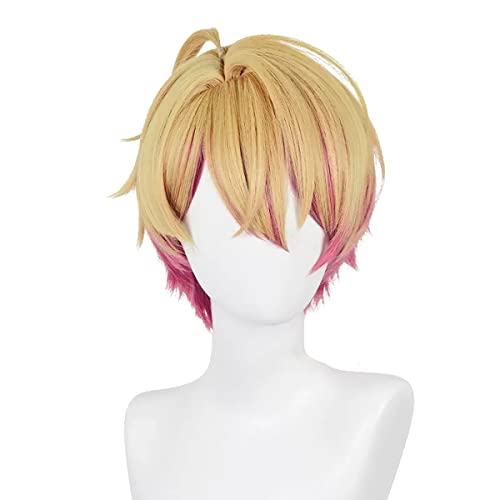 PWEINCY Blondes Rosa Haar für Aqua Hoshino Akuamarin Oshi No Ko Cosplay Perücke 32cm Kurzes Synthetisches Haar Halloween Karneval Party von PWEINCY