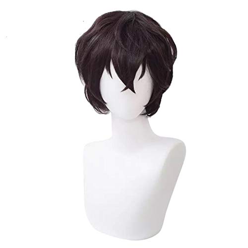 PWEINCY Dazai Osamu Cosplay Perücke Herren Halloween Kostüm Party Anime Perücke kurz gelockt dunkelbraun von PWEINCY