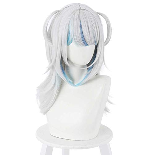 PWEINCY Gawr Gura Cosplay-Perücke, 55 cm, silber-blau, Halloween-Party-Haar von PWEINCY