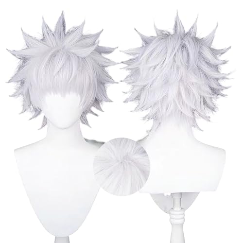 PWEINCY Killua Cosplay-Perücke, kurz, stachelig, silber-weiß, Halloween-Party, Anime-Haar von PWEINCY