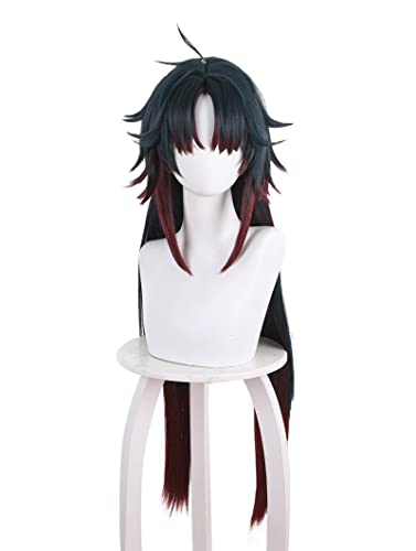 PWEINCY Lange Dunkelblaue Rote Spitzen Klinge Cosplay Perücke Männer Frauen Anime Kostüm Party Synthetisches Haar von PWEINCY