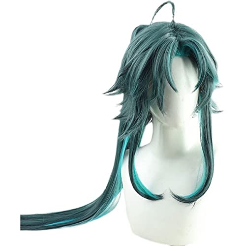 PWEINCY Long Ponytail Xiao Cosplay Wig Female Genshin Halloween Costume Party Hair Dark Green von PWEINCY