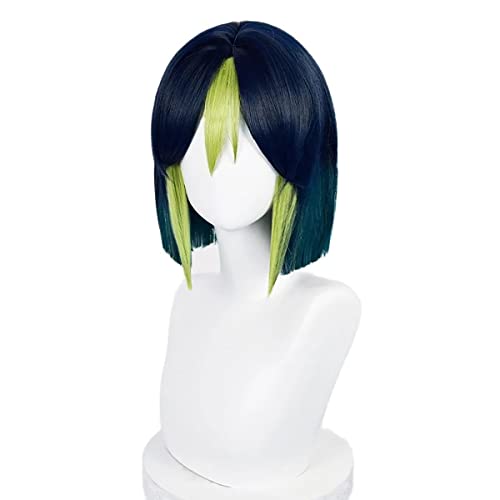 PWEINCY Short Blue Green Tighnari Cosplay Wig Genshin Women Halloween Costume Party Hair Simulated Scalp von PWEINCY