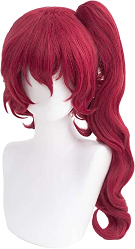 PWEINCY Teruko Okura Cosplay Perücke Frauen Halloween Kostüm Karneval Party gewellt Clip auf Pferdeschwanz Weinrot Haar von PWEINCY