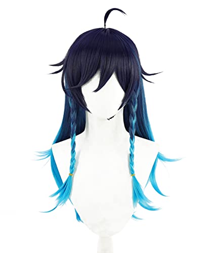 PWEINCY Weibliche Venti Cosplay Perücke Genshin Langes Blaues Haar mit Zöpfen Pony von PWEINCY