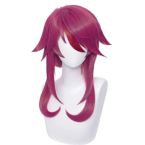 Perücke für Genshin Impact Rosaria Cosplay Choppy Halloween Kostüm Perücke Lila Rot von PWEINCY