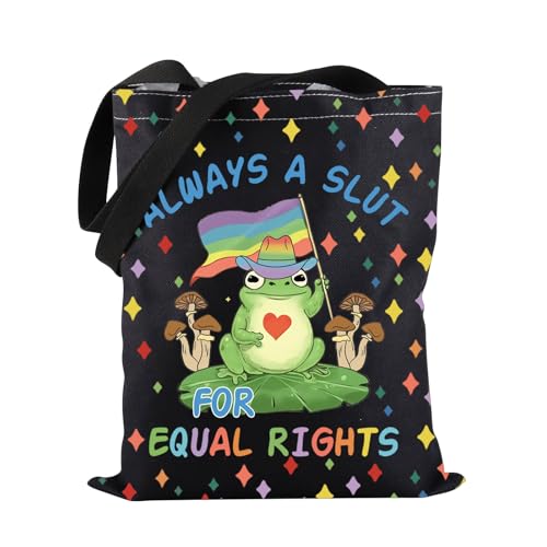 PWHAOO Tragetasche mit Regenbogen-Flagge, Aufschrift "Always A Slut For Equal Rights", Geschenk für gleiche Rechte, LGBTQ, Equal Rights Tote von PWHAOO