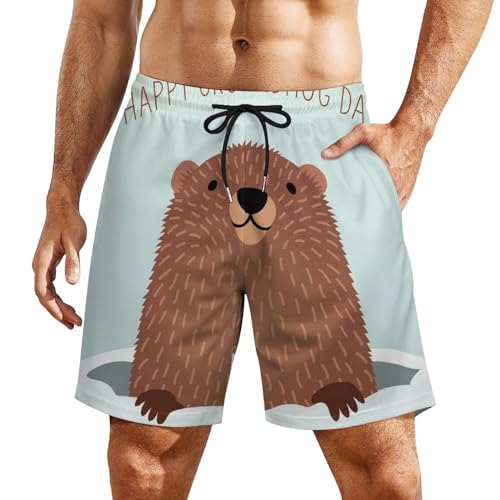 PWIKJZ Strand Shorts Murmeltier Herren Bademode Board Shorts Trocknende Badehose Drawstring Board Shorts von PWIKJZ