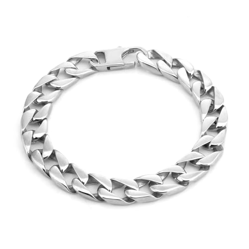 PWSHZ 11 Mm Glattes Und Flach Geschliffenes Herrenarmband Aus Edelstahl,Silber,22 Cm (8,7 Zoll) von PWSHZ