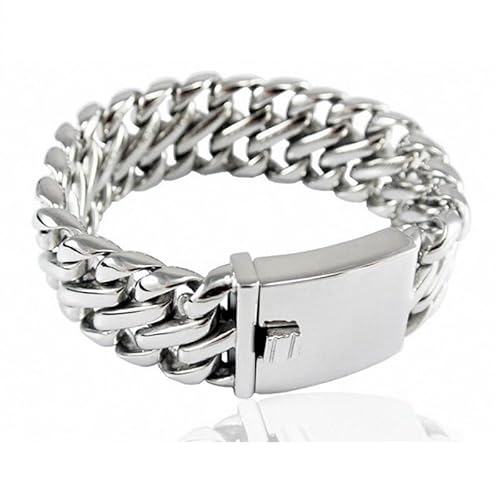 PWSHZ 24MM Zweireihiges Edelstahlarmband Für Herrenarmband Aus Titanstahl,Silber,22CM von PWSHZ