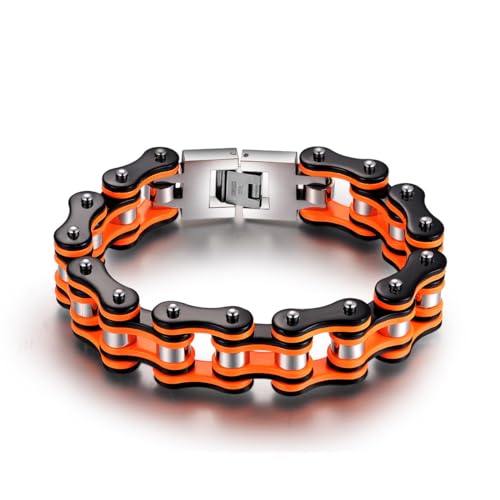 PWSHZ Fahrradkettenarmband Aus Titanstahl, Herren-Zubehörkette Aus Edelstahl,18cm,schwarzorange von PWSHZ