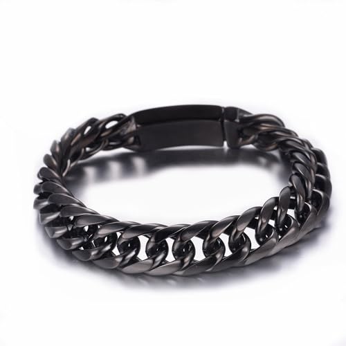 PWSHZ Galvanisiertes Schwarzes Herrenarmband Mit Rundem Boden Aus Edelstahl,Schwarz,20 Cm (7,9 Zoll) von PWSHZ