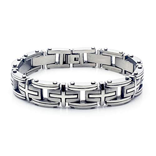 PWSHZ Klassisches Segmentiertes Herrenarmband Aus Titanstahl,Silber,21,5 Cm von PWSHZ