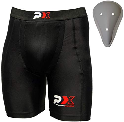 PX Tiefschutz mit Kompressionshose Herren Kompression Short Hose Tiefschützer kurz Kampfsport MMA Kickboxen Thaiboxen Muay Thai Boxen Hockey Compression (M) von PX