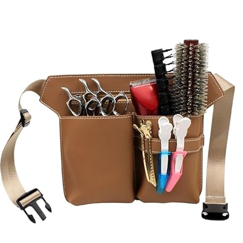 PXAMORTEL Friseurtasche Unisex Professionelle Friseurscherentasche Hüfttasche Herren Damen Multifunktions Friseursalon Werkzeug Aufbewahrungskoffer Gürteltasche Friseurtasche(Brown) von PXAMORTEL