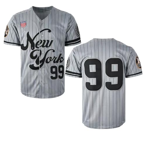 Genähte Herren New York 99 Retro Baseball Trikots Shirts Hip Hop Uniformen für Party Weihnachtsgeschenk, Grau, L von PXLZRUO