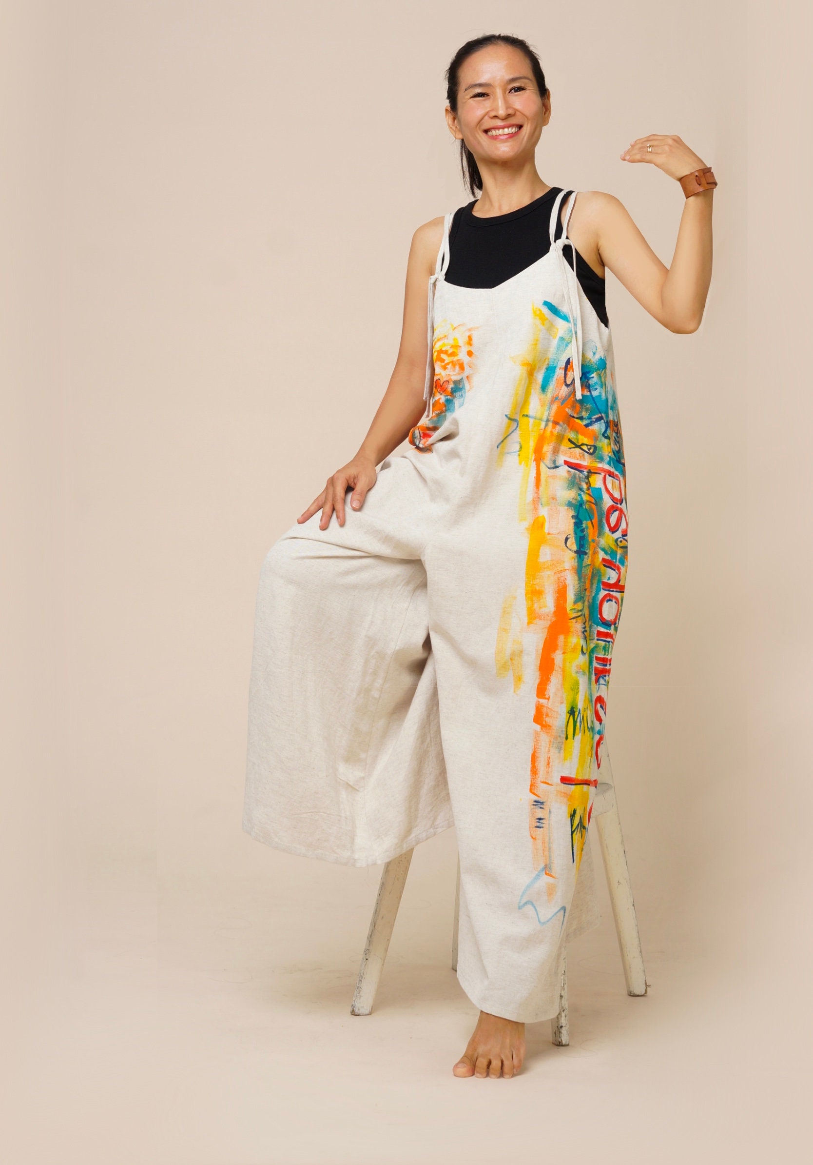 Gelb Blau Abstrakte Handgemalte Gemälde Auf Leinen Jumpsuits Jo'art Be Yourself Gelb Blau Abstrakte Handgemalte Gemälde Auf Leinen Jumpsuits Jo'art Be Yourself von PXNArt