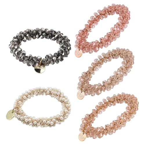 5 Stück Haargummis Damen Kristall Scrunchies Haargummis mit Perlen Pferdeschwanz Haarschmuck Haargummi für Frauen und Mädchen von PXRLMYF