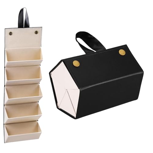 PXRLMYF Brillenetuis,PU Leder Sonnenbrillen Organizer mit 5 Fächern,Faltbare Brillenbox Aufbewahrung für Frauen, Männer, Kinder,Schwarz von PXRLMYF