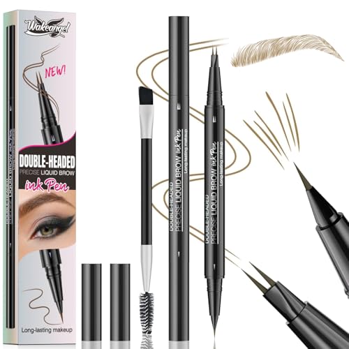 Microblading Augenbrauenstift, 3D Wasserfester 2-in-1-Flüssiger Augenbrauenstift mit Gabel- und Pinselspitze, Zweizinkiger Augenbrauen-stift Erzeugt Mühelos Natürliche Augenbrauen (Hellbraun) von PXSCTD