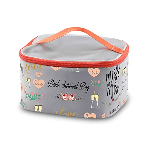 PXTIDY Hochzeits-Notfall-Set "Miss to Mrs", Überlebenstasche, Hochzeitstag, Make-up-Tasche, Brautparty, Kosmetik, Kulturbeutel, Organizer, Geschenk für die Zukunft, Grau-Lt von PXTIDY