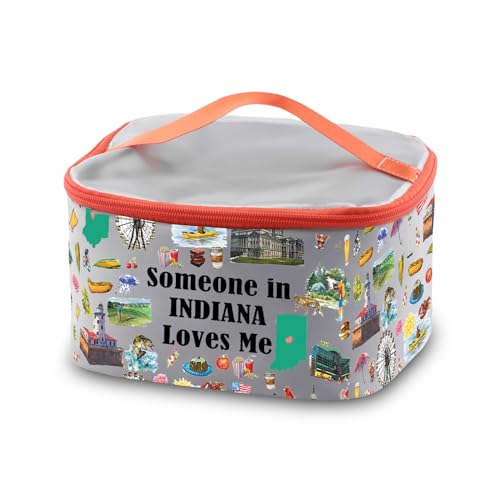 PXTIDY Indiana State Kosmetik-Organizer-Tasche für Fernbeziehungen, Geschenk "Someone in Indiana Loves Me", Indiana-Souvenir, Geschenk, grau, Kosmetiktasche von PXTIDY