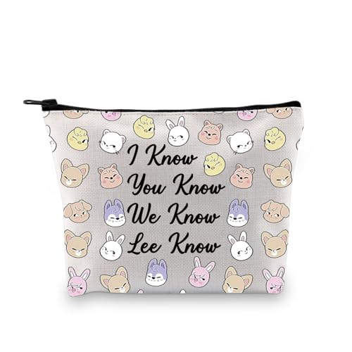 PXTIDY K-POP Make-up-Tasche für Jungen, K-POP-Fans, Geschenk, "I Know You Know We Know", K-POP-Mitglied, Cartoon-Kosmetiktasche für streunende Fans, Beige, ONE SIDE, modisch von PXTIDY