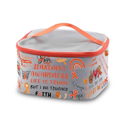 PXTIDY Leukämie Bewusstseinsgeschenke Orange Ribbon Awareness Cosmetic Organizer Bag Leukämie Krebs Unterstützung Geschenke, GRAU, ONE SIDE, modisch von PXTIDY