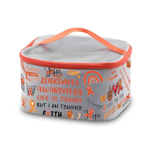 PXTIDY Leukämie Bewusstseinsgeschenke Orange Ribbon Awareness Cosmetic Organizer Bag Leukämie Krebs Unterstützung Geschenke, grau, Einheitsgröße, Kosmetiktasche von PXTIDY