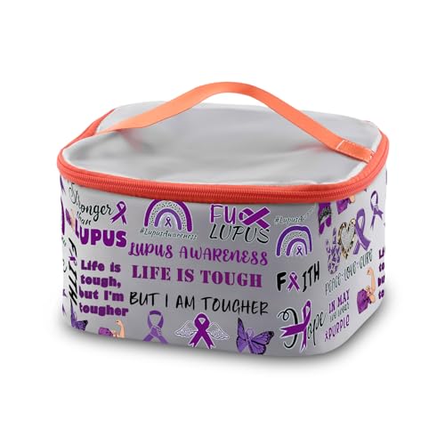 PXTIDY Lupus Bewusstseins-Kosmetik-Organizer-Tasche, violettes Bewusstsein, Lupus-Überlebender, Geschenk für chronische Krankheiten, Lupus-Krankheiten, lila Schleifenbeutel, GRAU, ONE SIDE, modisch von PXTIDY