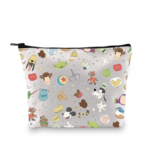 PXTIDY Magic Kingdom Make-up-Tasche mit Cartoon-Charakteren, für Familie, Urlaub, Märchen, Geschenk für Frauen, magisches Geschenk, beige, Einheitsgröße, Kosmetiktasche von PXTIDY