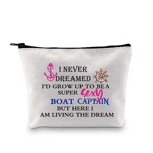 PXTIDY Make-up-Tasche für Damen, mit Aufschrift "I'D Grow Up To Be A Boat Captain", Beige, ONE SIDE von PXTIDY